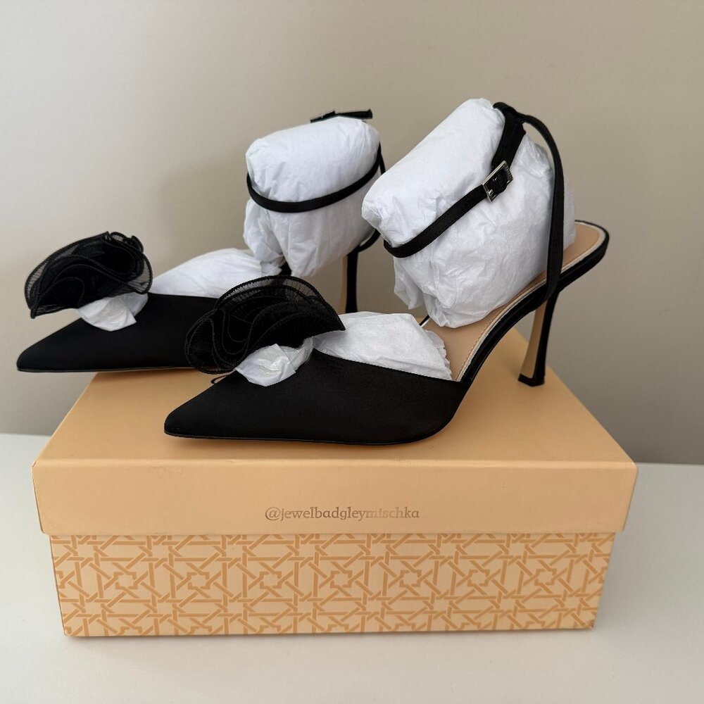 New in Box Jewel Badgley Mischka Taylee Black Ankle Strap Stiletto Heels 10 - Picture 2 of 12